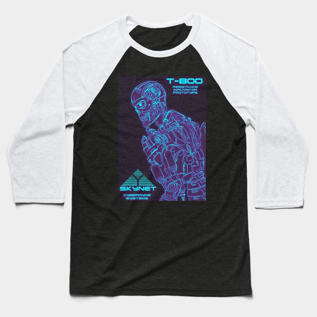 Terminator T-800 skynet 80s neon Slim Baseball T-Shirt by wet_chicken_lip